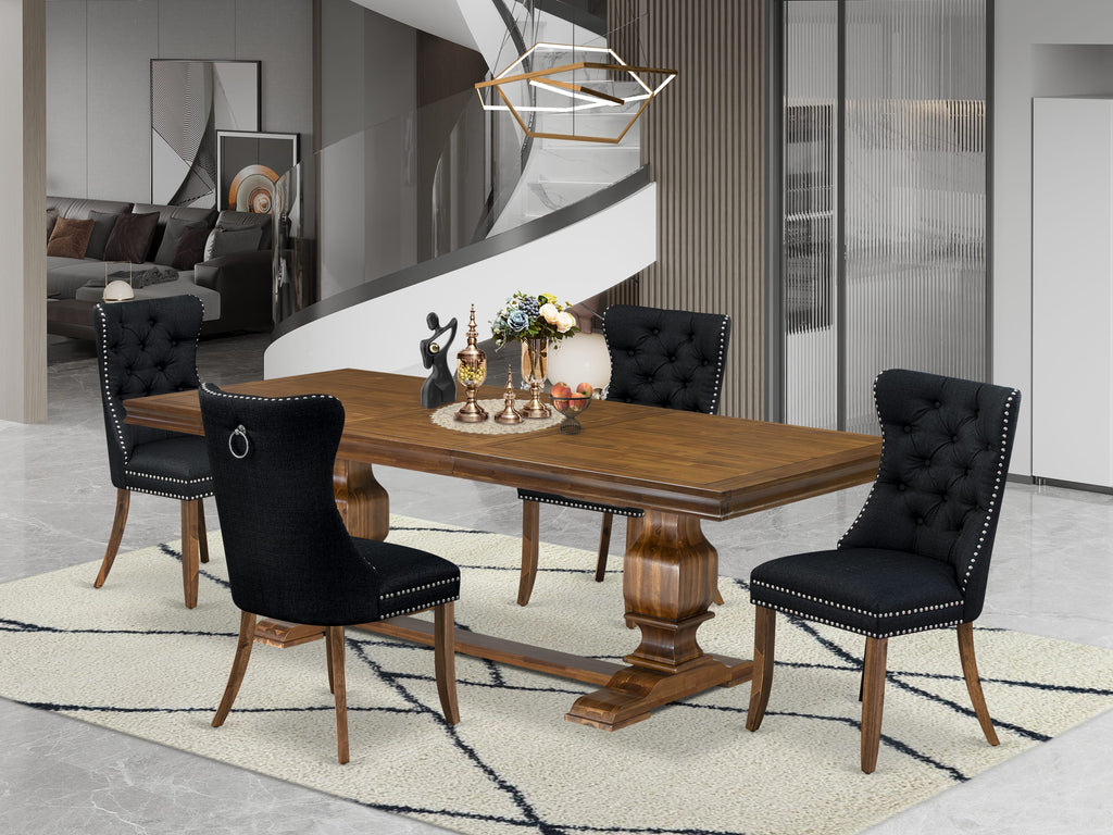 Luxe by East West Furniture LKDA5-AWA-24-5 Pieces Modern Dining Set Includes a Rectangle Kitchen Table and 4 Black Linen fabric Dining Chairs, Antique Walnut