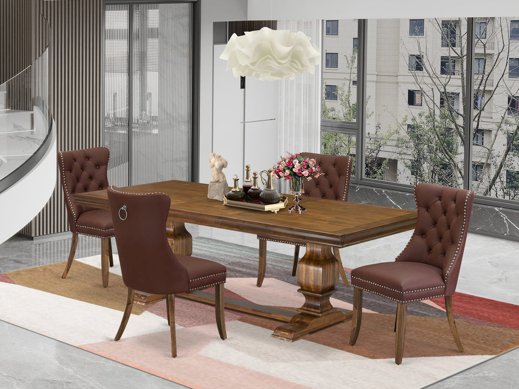 Luxe by East West Furniture LKDA5-AWA-26 5-piece Dining Table Set includes a Modern Dining Table and 4 Burgundy Faux Leather Kitchen Chairs with Button tufted Back - Antique Walnut Finish
