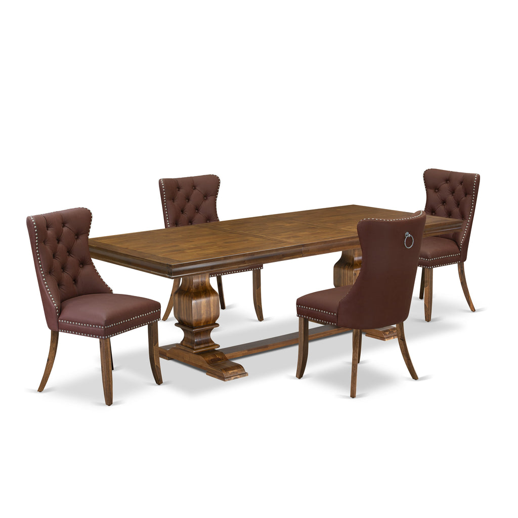 Luxe by East West Furniture LKDA5-AWA-26 5-piece Dining Table Set includes a Modern Dining Table and 4 Burgundy Faux Leather Kitchen Chairs with Button tufted Back - Antique Walnut Finish