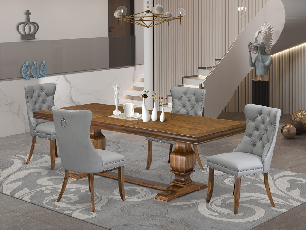 Luxe by East West Furniture LKDA5-AWA-27-5 Pieces Modern Dining Set Includes a Rectangle Kitchen Table and 4 Light Gray Faux Leather Dining Chairs, Antique Walnut