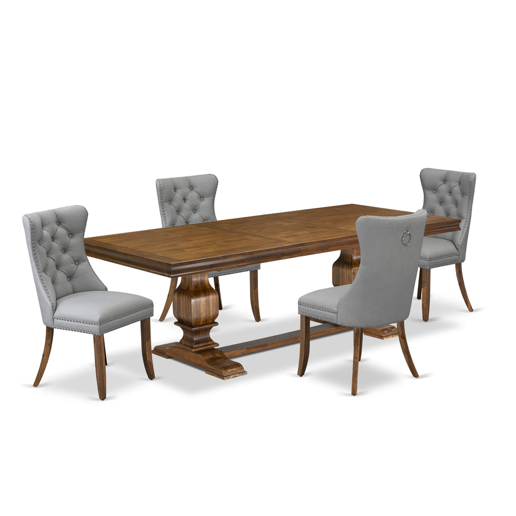 Luxe by East West Furniture LKDA5-AWA-27-5 Pieces Modern Dining Set Includes a Rectangle Kitchen Table and 4 Light Gray Faux Leather Dining Chairs, Antique Walnut