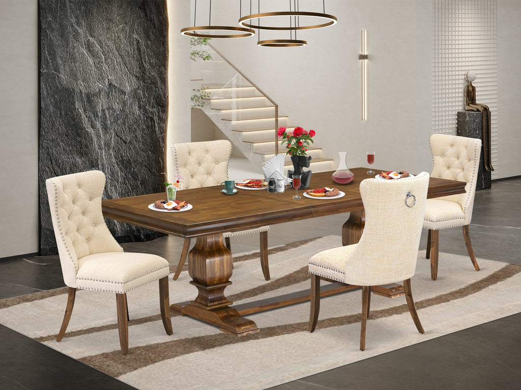 Luxe by East West Furniture LKDA5-AWA-32 5 Pieces Modern Dining Set Includes a Rectangle Kitchen Table and 4 Light Beige Linen fabric Dining Chairs, Antique Walnut