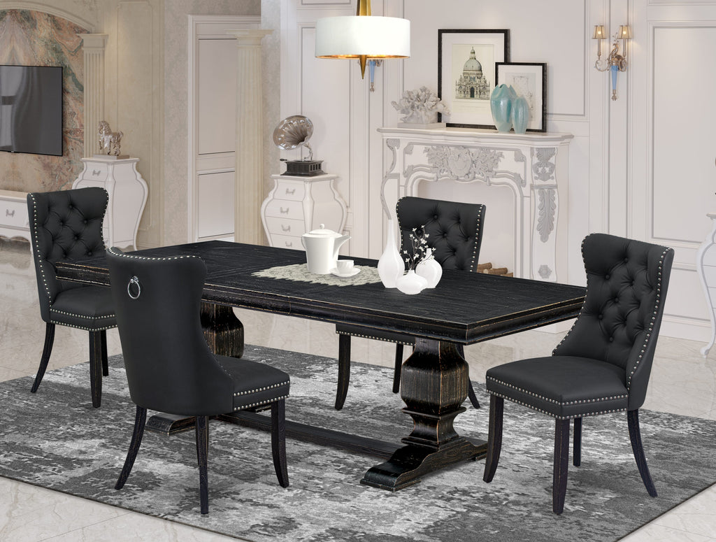 Luxe by East West Furniture LKDA5-SBB-12 5 Pieces Modern Dining Set Includes a Rectangle Kitchen Table and 4 Dark Gray Faux Leather Dining Chairs, Sand Blasting Black
