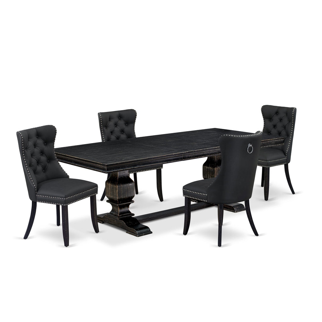 Luxe by East West Furniture LKDA5-SBB-12 5 Pieces Modern Dining Set Includes a Rectangle Kitchen Table and 4 Dark Gray Faux Leather Dining Chairs, Sand Blasting Black
