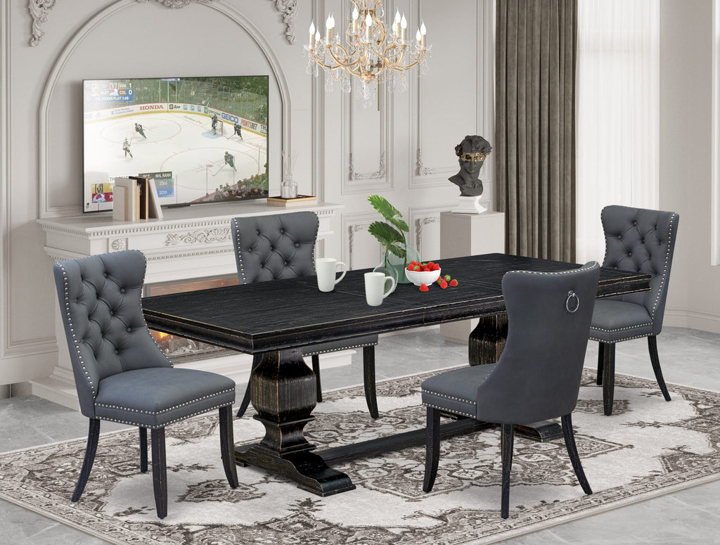 Luxe by East West Furniture LKDA5-SBB-13 5 Pieces Modern Dining Set Includes a Rectangle Kitchen Table and 4 Platinum Gray Faux Leather Dining Chairs, Sand Blasting Black