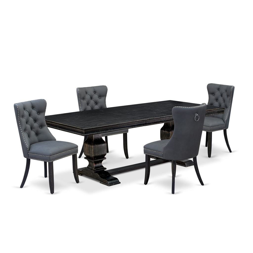 Luxe by East West Furniture LKDA5-SBB-13 5 Pieces Modern Dining Set Includes a Rectangle Kitchen Table and 4 Platinum Gray Faux Leather Dining Chairs, Sand Blasting Black