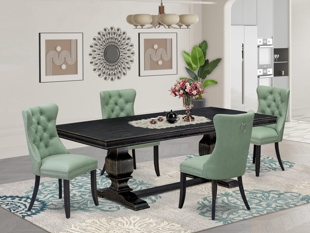 Luxe by East West Furniture LKDA5-SBB-22 5 Pieces Modern Dining Set Includes a Rectangle Kitchen Table and 4 Willow Green Faux Leather Dining Chairs, Sand Blasting Black