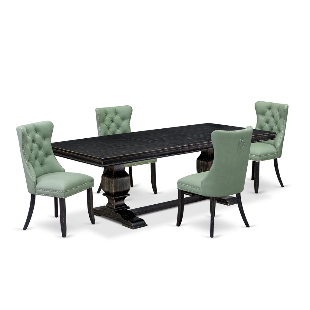 Luxe by East West Furniture LKDA5-SBB-22 5 Pieces Modern Dining Set Includes a Rectangle Kitchen Table and 4 Willow Green Faux Leather Dining Chairs, Sand Blasting Black