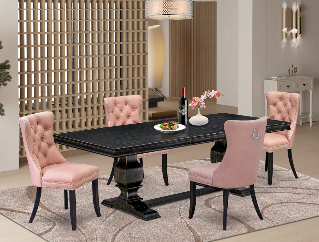 Luxe by East West Furniture LKDA5-SBB-23 5 Pieces Modern Dining Set Includes a Rectangle Kitchen Table and 4 Beige Red Faux Leather Dining Chairs, Sand Blasting Black