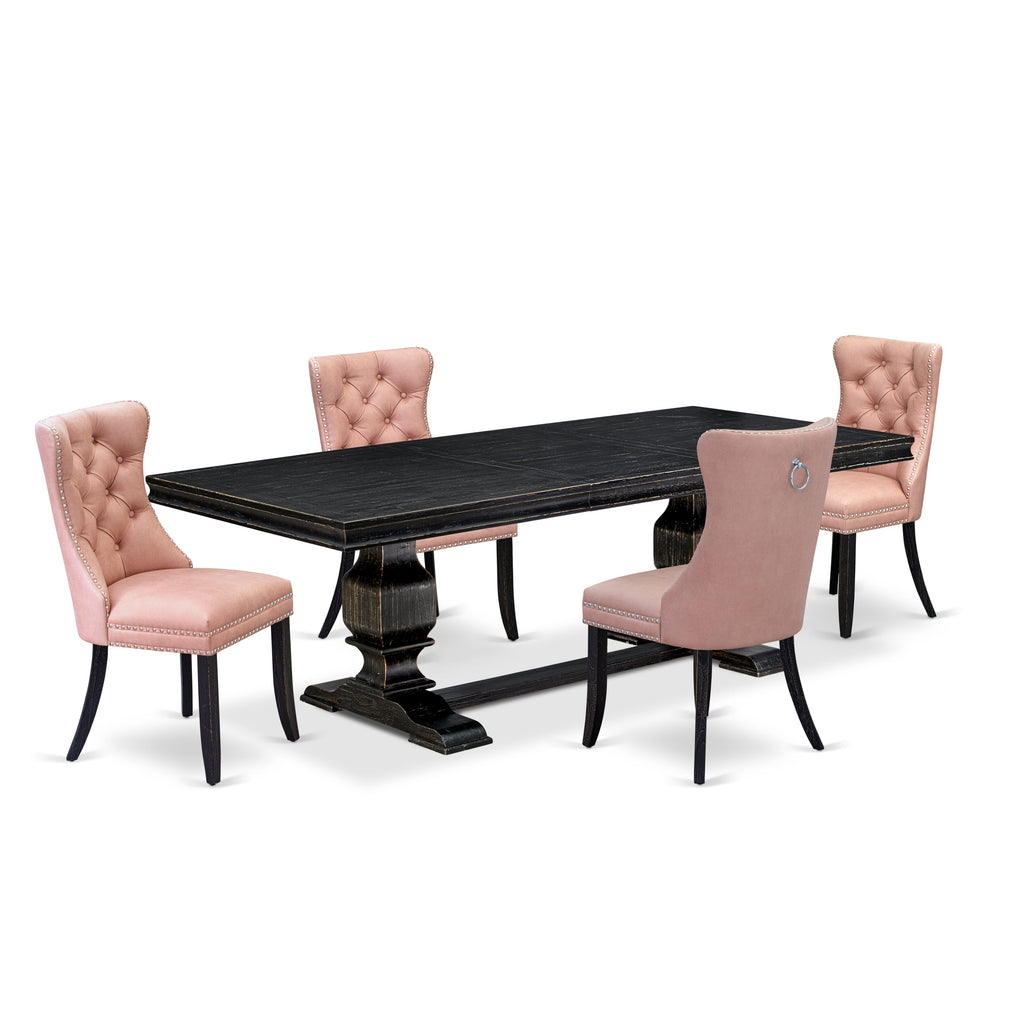 Luxe by East West Furniture LKDA5-SBB-23 5 Pieces Modern Dining Set Includes a Rectangle Kitchen Table and 4 Beige Red Faux Leather Dining Chairs, Sand Blasting Black