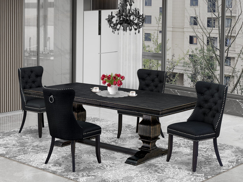 Luxe by East West Furniture LKDA5-SBB-24 - 5-piece kitchen set includes a breakfast table and 4 Black Linen Fabric parson chairs with Button Tufted Chair Back - Sand Blasting Black Finish.