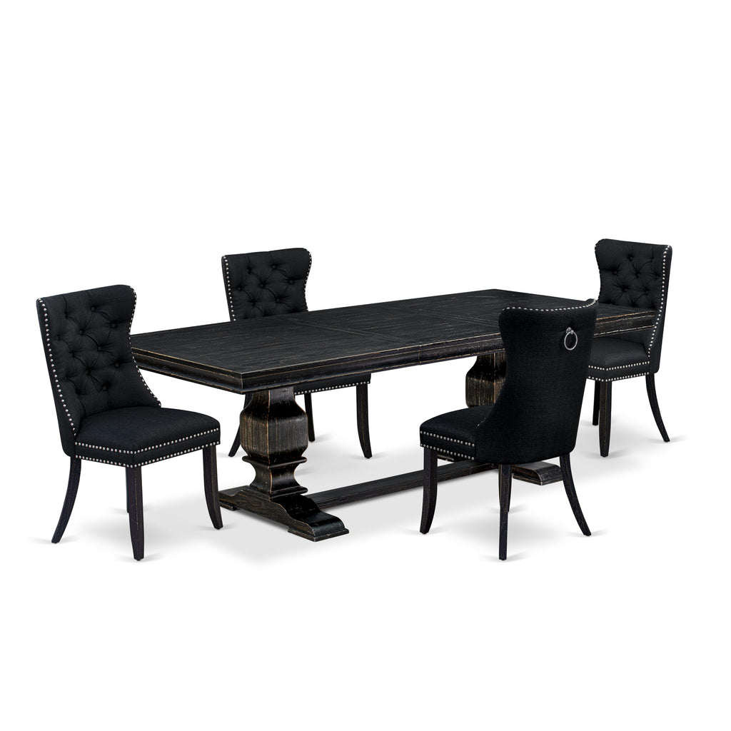 Luxe by East West Furniture LKDA5-SBB-24 - 5-piece kitchen set includes a breakfast table and 4 Black Linen Fabric parson chairs with Button Tufted Chair Back - Sand Blasting Black Finish.