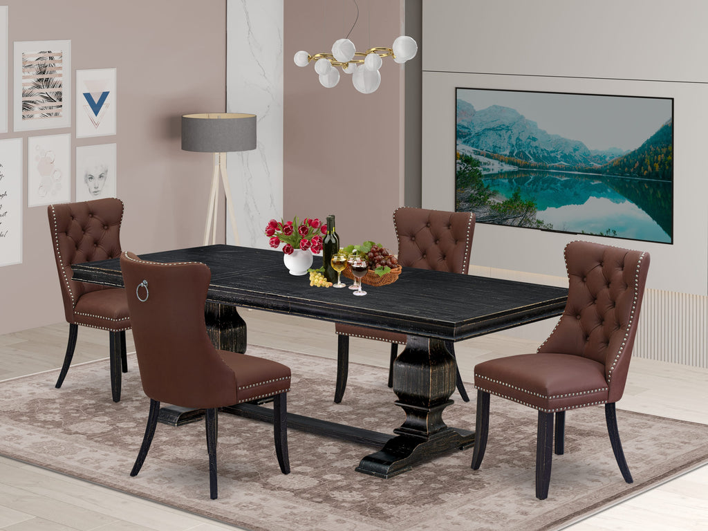 Luxe by East West Furniture LKDA5-SBB-26 - 5-piece kitchen table set includes a rectangular table and 4 Burgundy Faux Leather kitchen Chairs with Button Tufted Chair Back - Sand Blasting Black Finish