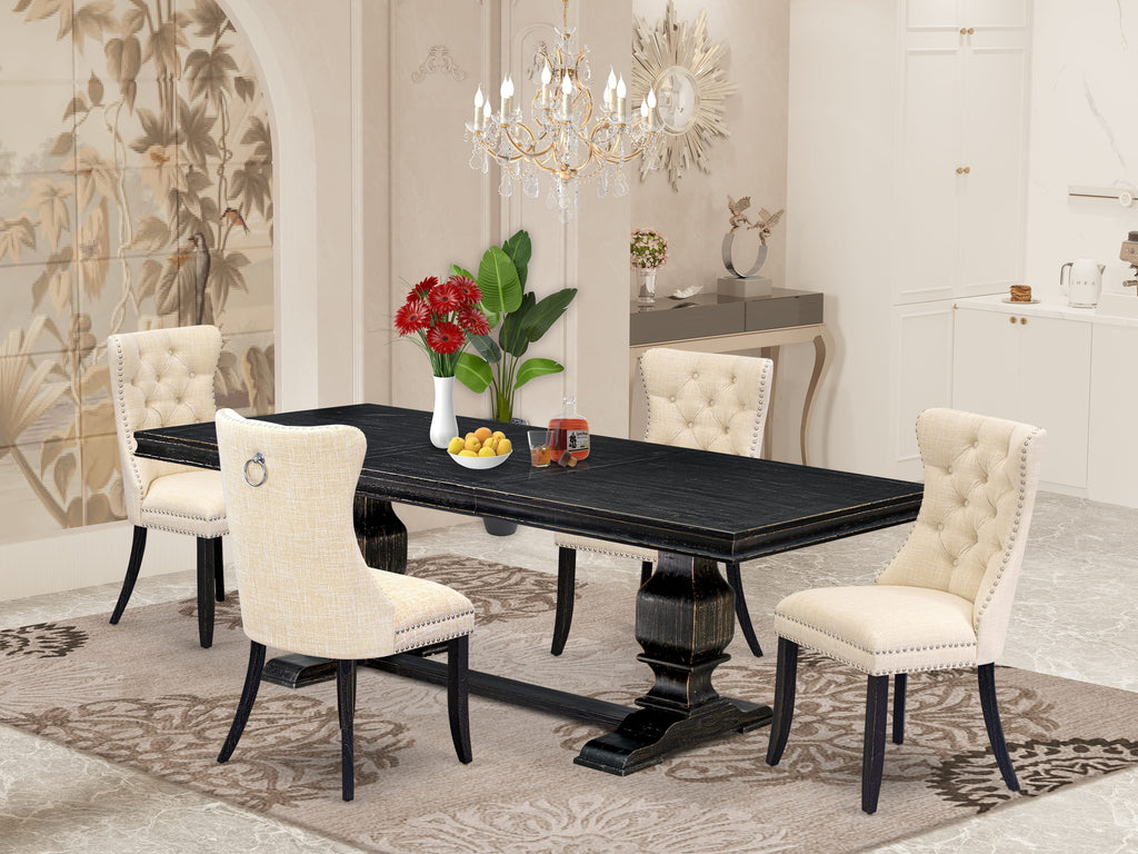 Luxe by East West Furniture LKDA5-SBB-32 - 5-piece kitchen set consists of a wooden dining table and 4 Light Beige Linen Fabric dining chairs with Button Tufted Chair Back - Sand Blasting Black Finish.