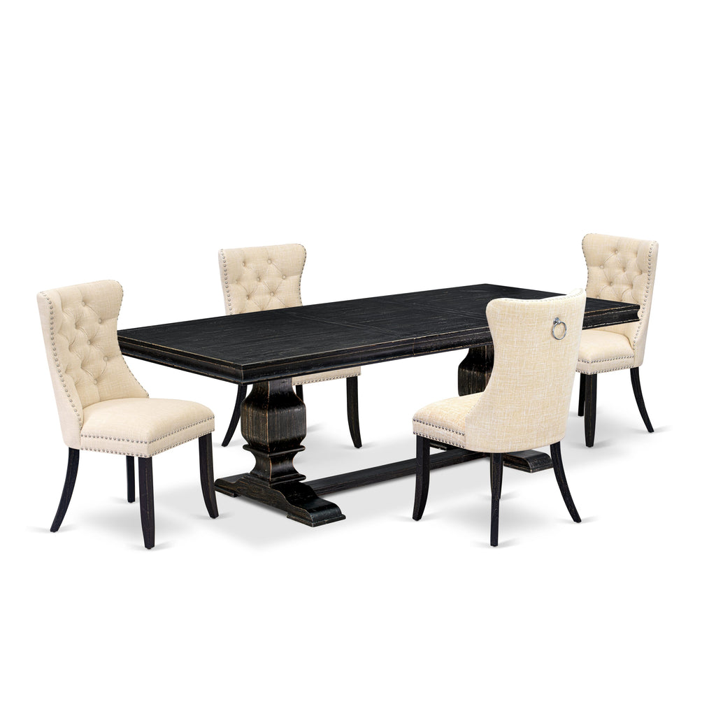Luxe by East West Furniture LKDA5-SBB-32 - 5-piece kitchen set consists of a wooden dining table and 4 Light Beige Linen Fabric dining chairs with Button Tufted Chair Back - Sand Blasting Black Finish.