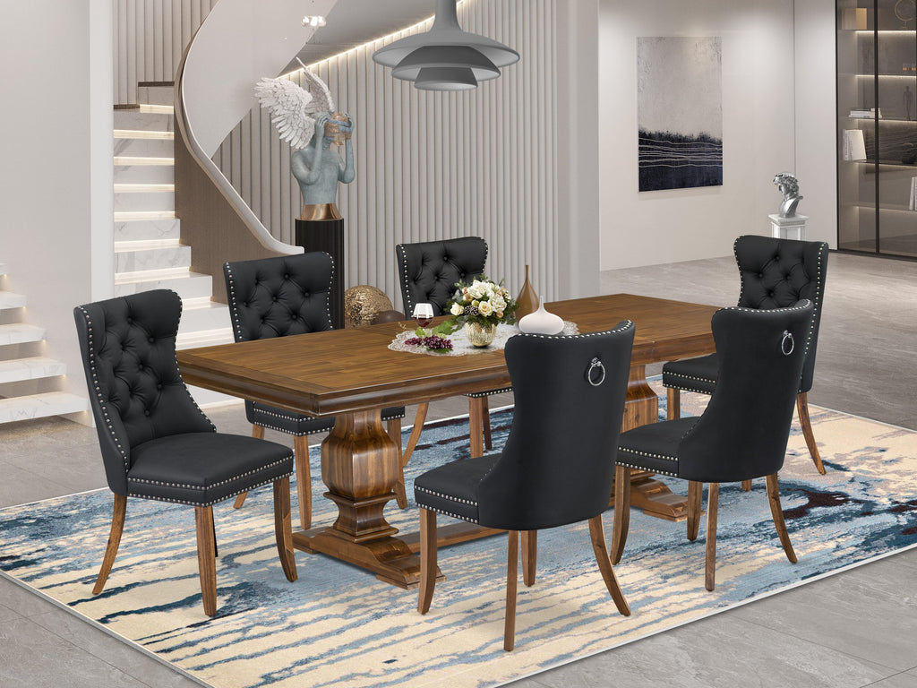 Luxe by East West Furniture LKDA7-AWA-12 7-piece Modern Dining Table Set consists of a Kitchen Table and 6 Dark Grey PU Leather Dinner Chairs with Button tufted Back - Antique Walnut Finish