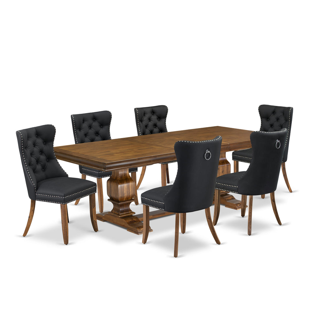 Luxe by East West Furniture LKDA7-AWA-12 7-piece Modern Dining Table Set consists of a Kitchen Table and 6 Dark Grey PU Leather Dinner Chairs with Button tufted Back - Antique Walnut Finish
