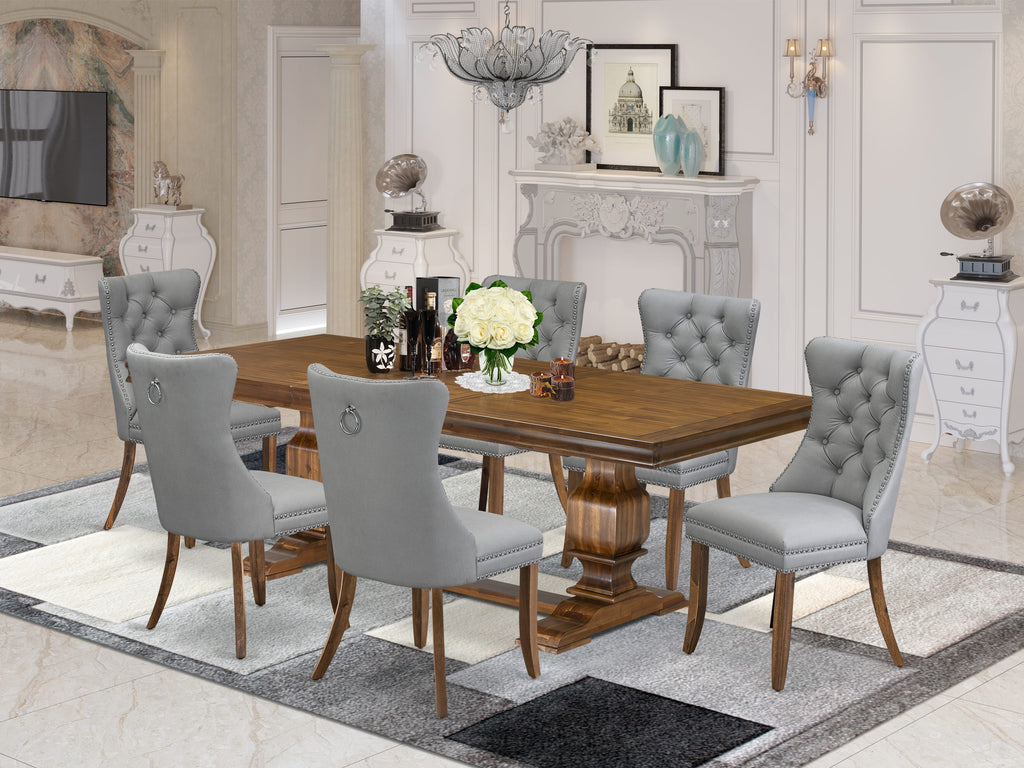 Luxe by East West Furniture LKDA7-AWA-27-7 Pieces Dining Set Contains a Rectangle Kitchen Table and 6 Light Gray Faux Leather Modern Chairs, Antique Walnut