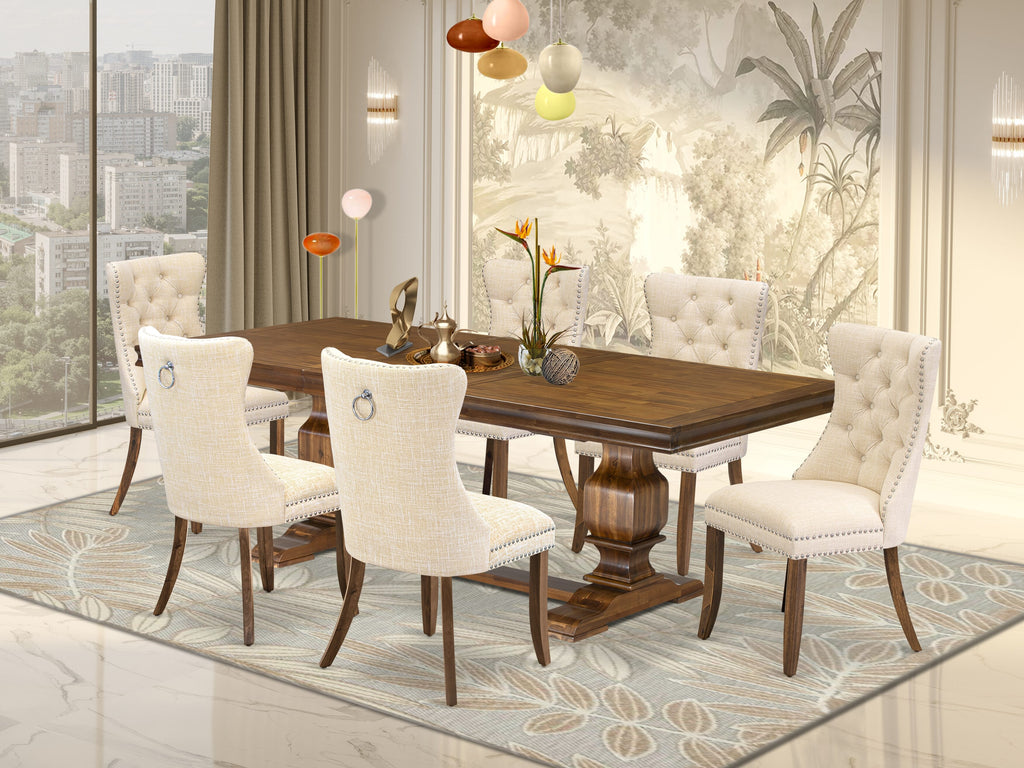 Luxe by East West Furniture LKDA7-AWA-32 7 Pieces Dining Set Contains a Rectangle Kitchen Table and 6 Light Beige Linen fabric Modern Chairs, Antique Walnut