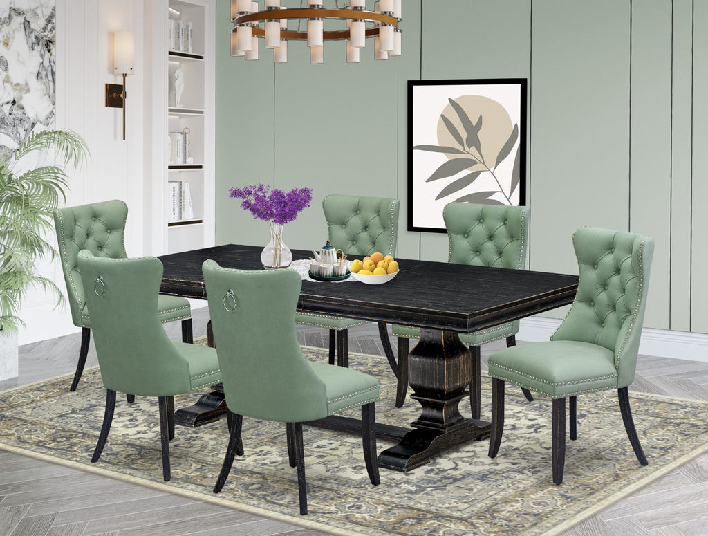 Luxe by East West Furniture LKDA7-SBB-22 7 Pieces Dining Set Contains a Rectangle Kitchen Table and 6 Willow Green Faux Leather Modern Chairs, Sand Blasting Black