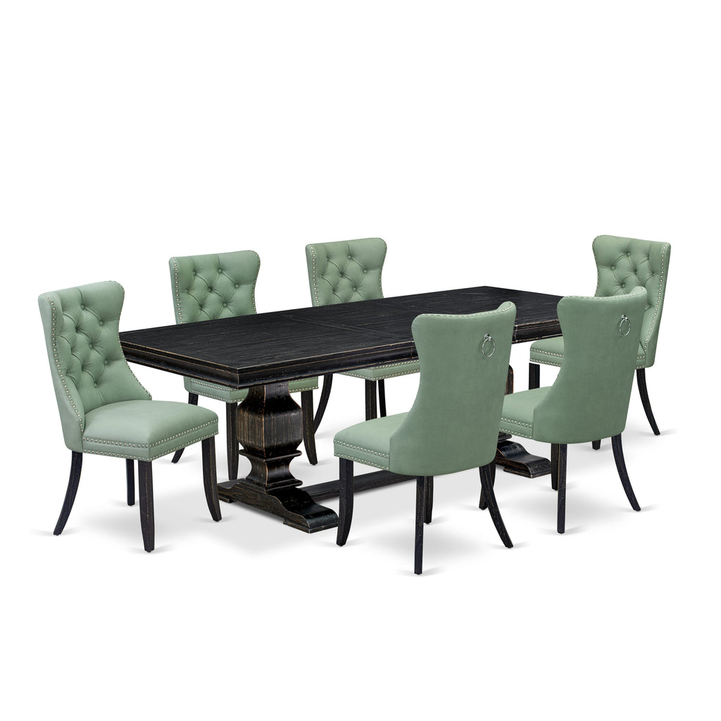 Luxe by East West Furniture LKDA7-SBB-22 7 Pieces Dining Set Contains a Rectangle Kitchen Table and 6 Willow Green Faux Leather Modern Chairs, Sand Blasting Black