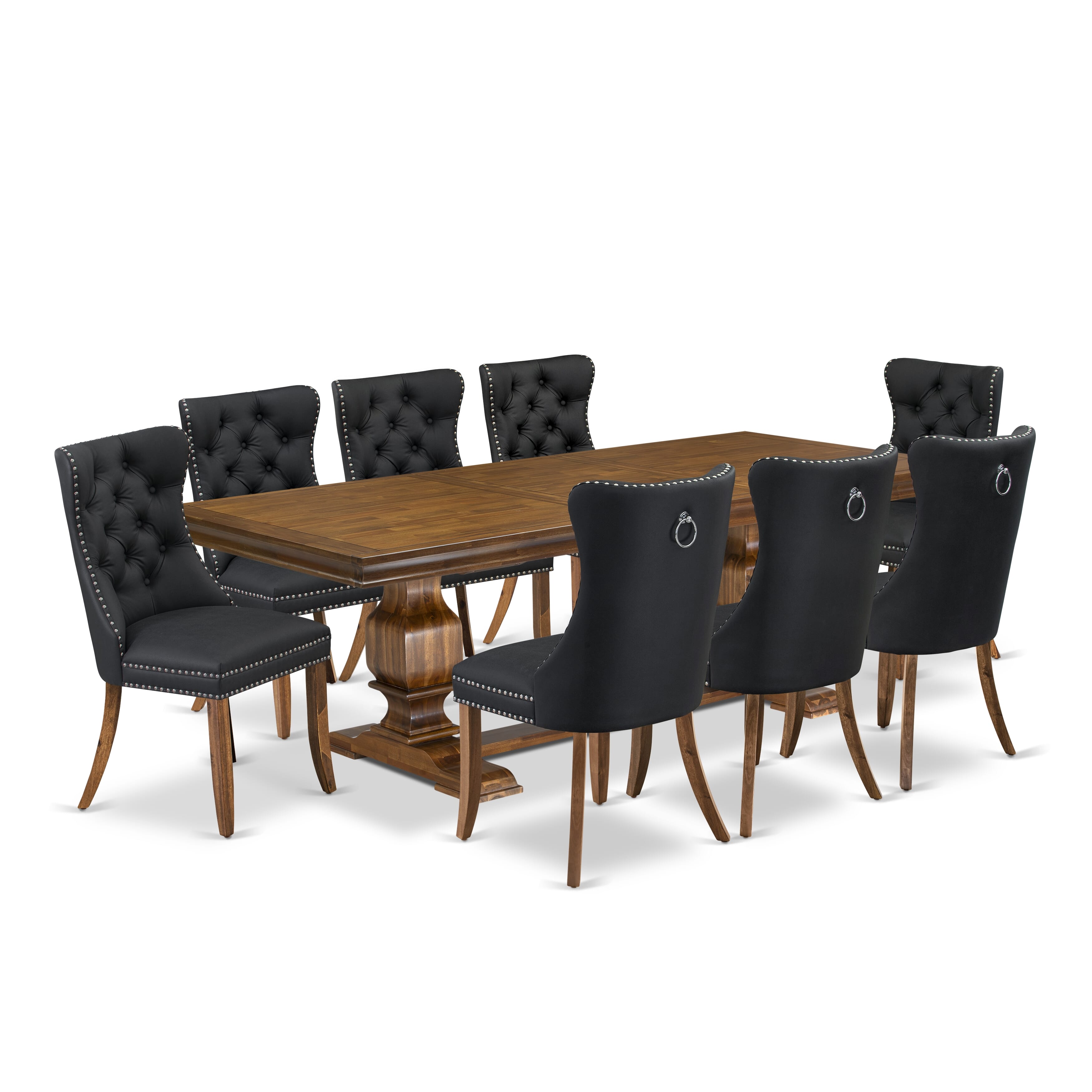 Luxe by East West Furniture LKDA9-AWA-12 9-piece Mid-Century Dining Table Set includes a Kitchen Table and 8 Dark Grey PU Leather Dining room Chairs with Button tufted Back - Antique Walnut Finish
