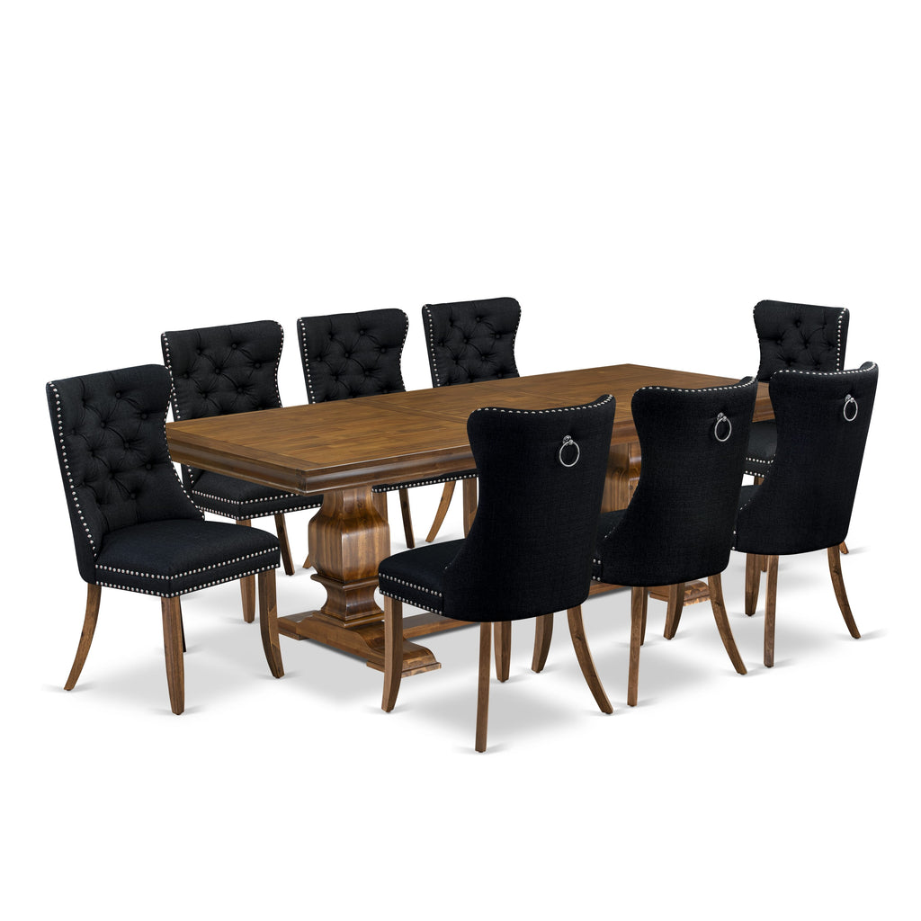 Luxe by East West Furniture LKDA9-AWA-24-9 Pieces Dining Table Set Includes a Rectangle Table and 8 Black Linen fabric Dining Chairs, Antique Walnut