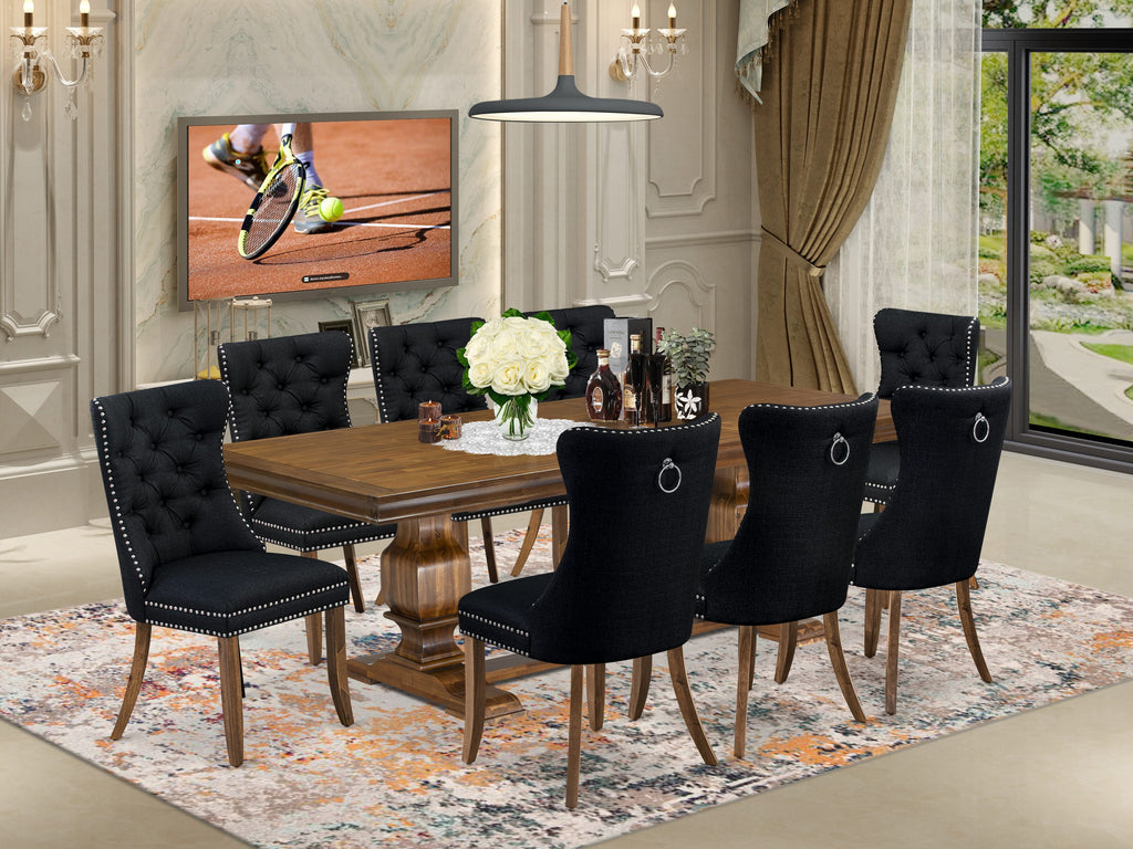 Luxe by East West Furniture LKDA9-AWA-24-9 Pieces Dining Table Set Includes a Rectangle Table and 8 Black Linen fabric Dining Chairs, Antique Walnut