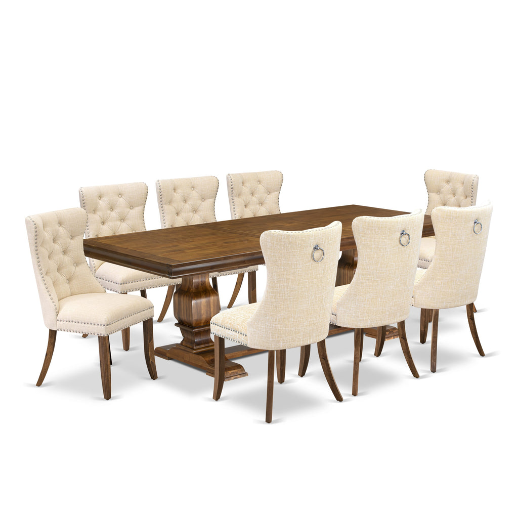 Luxe by East West Furniture LKDA9-AWA-32 9 Pieces Dining Table Set Includes a Rectangle Table and 8 Light Beige Linen fabric Dining Chairs, Antique Walnut