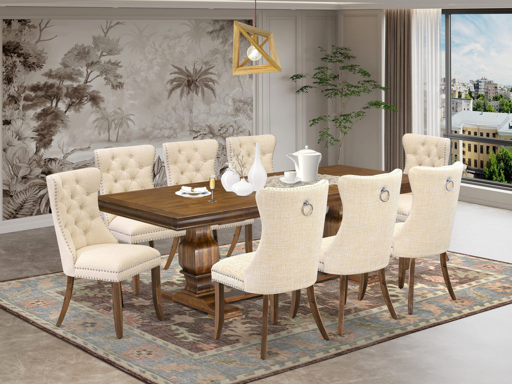 Luxe by East West Furniture LKDA9-AWA-32 9 Pieces Dining Table Set Includes a Rectangle Table and 8 Light Beige Linen fabric Dining Chairs, Antique Walnut