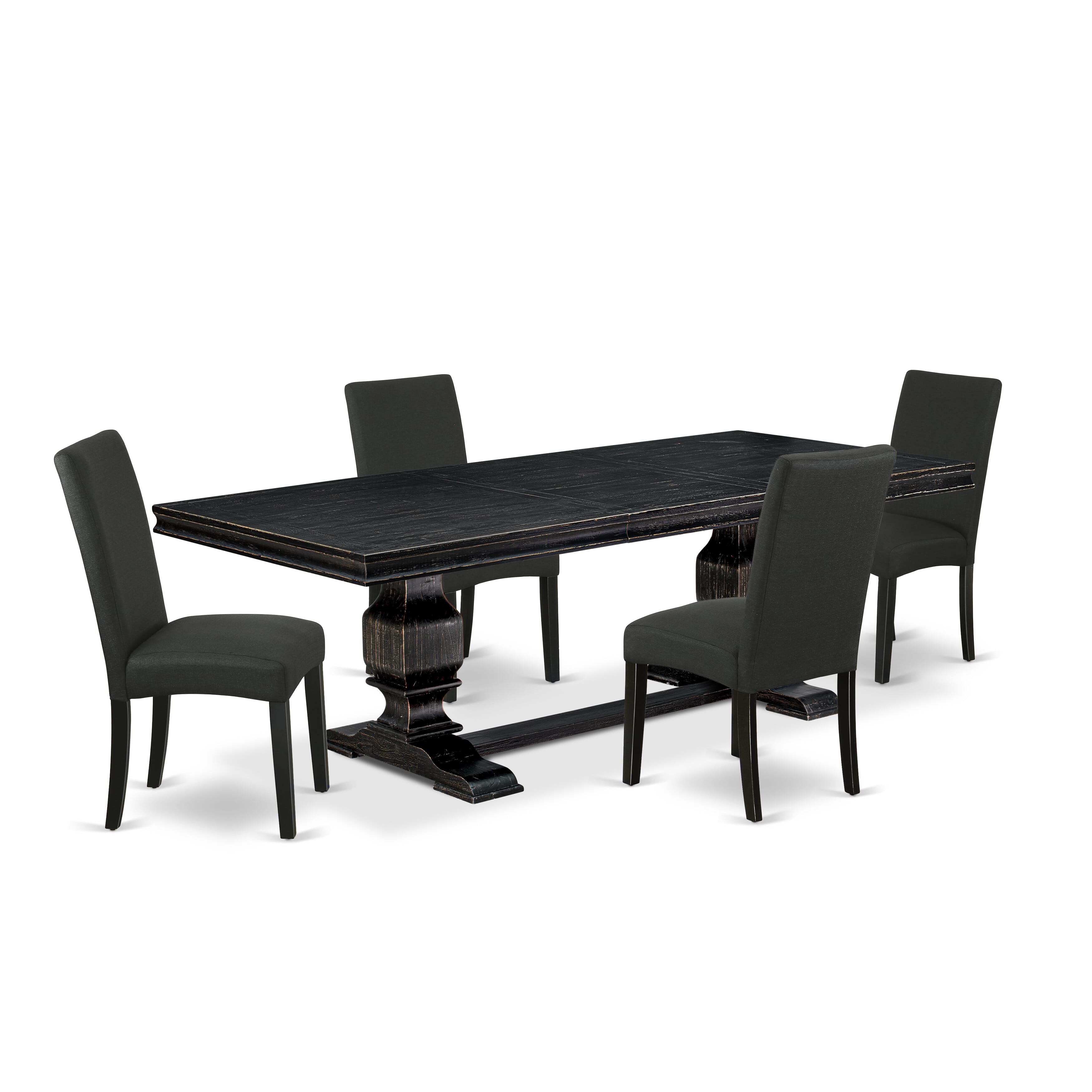 Luxe by East West Furniture LKDR5-SBB-24 - 5-piece kitchen set consists of a dinner table and 4 Black Linen Fabric parson chairs with Padded Chair Back - Sand Blasting Black Finish.