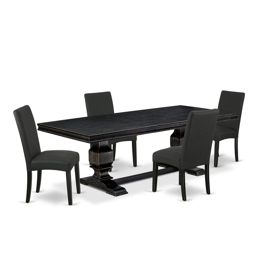 Luxe by East West Furniture LKDR5-SBB-24 - 5-piece kitchen set consists of a dinner table and 4 Black Linen Fabric parson chairs with Padded Chair Back - Sand Blasting Black Finish.