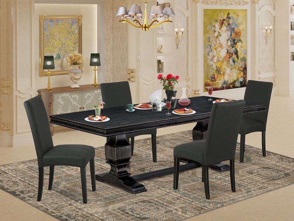Luxe by East West Furniture LKDR5-SBB-24 - 5-piece kitchen set consists of a dinner table and 4 Black Linen Fabric parson chairs with Padded Chair Back - Sand Blasting Black Finish.