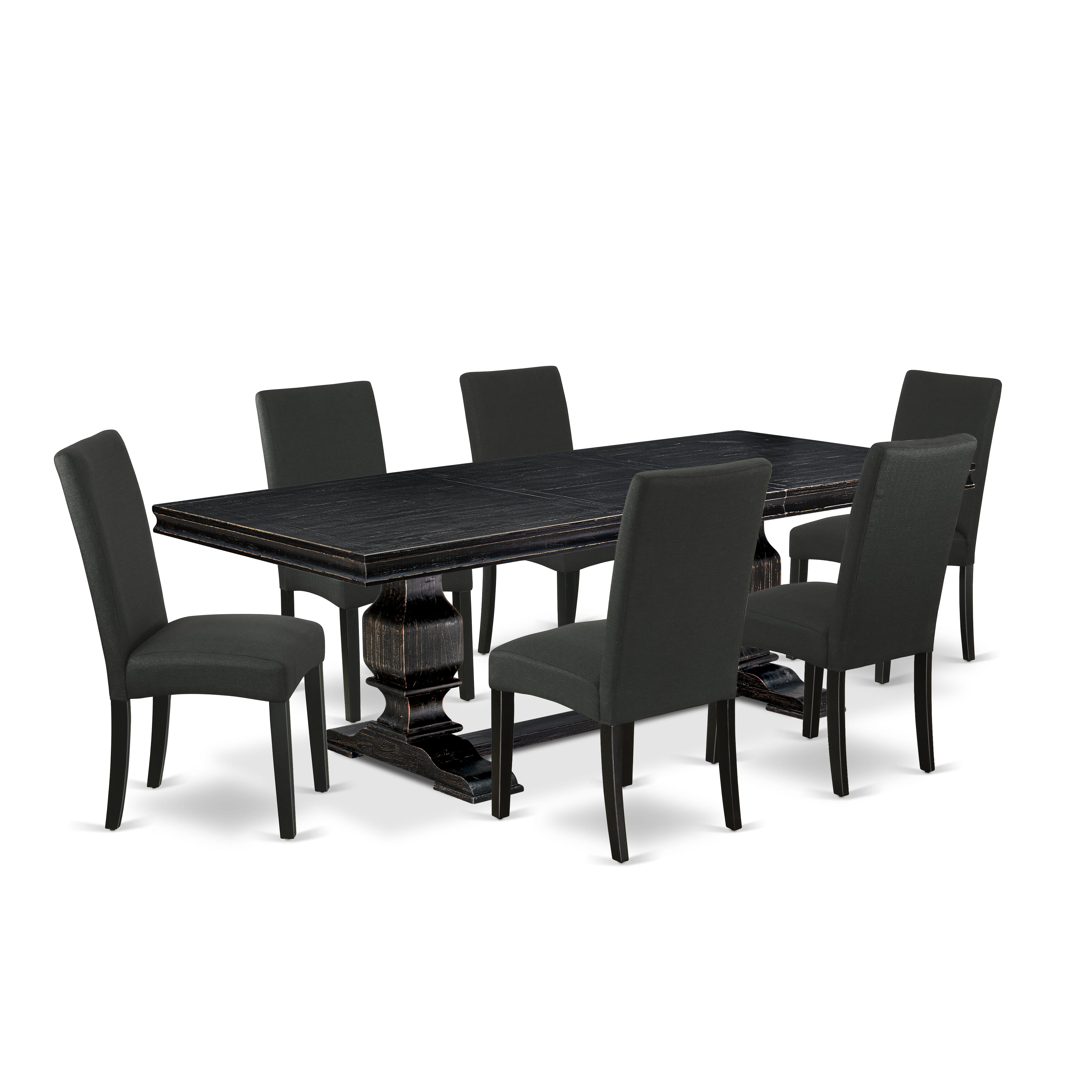 Luxe by East West Furniture LKDR7-SBB-24 - 7-piece dining set consists of a wooden table and 6 Black Linen Fabric dining chairs with Padded Chair Back - Sand Blasting Black Finish.
