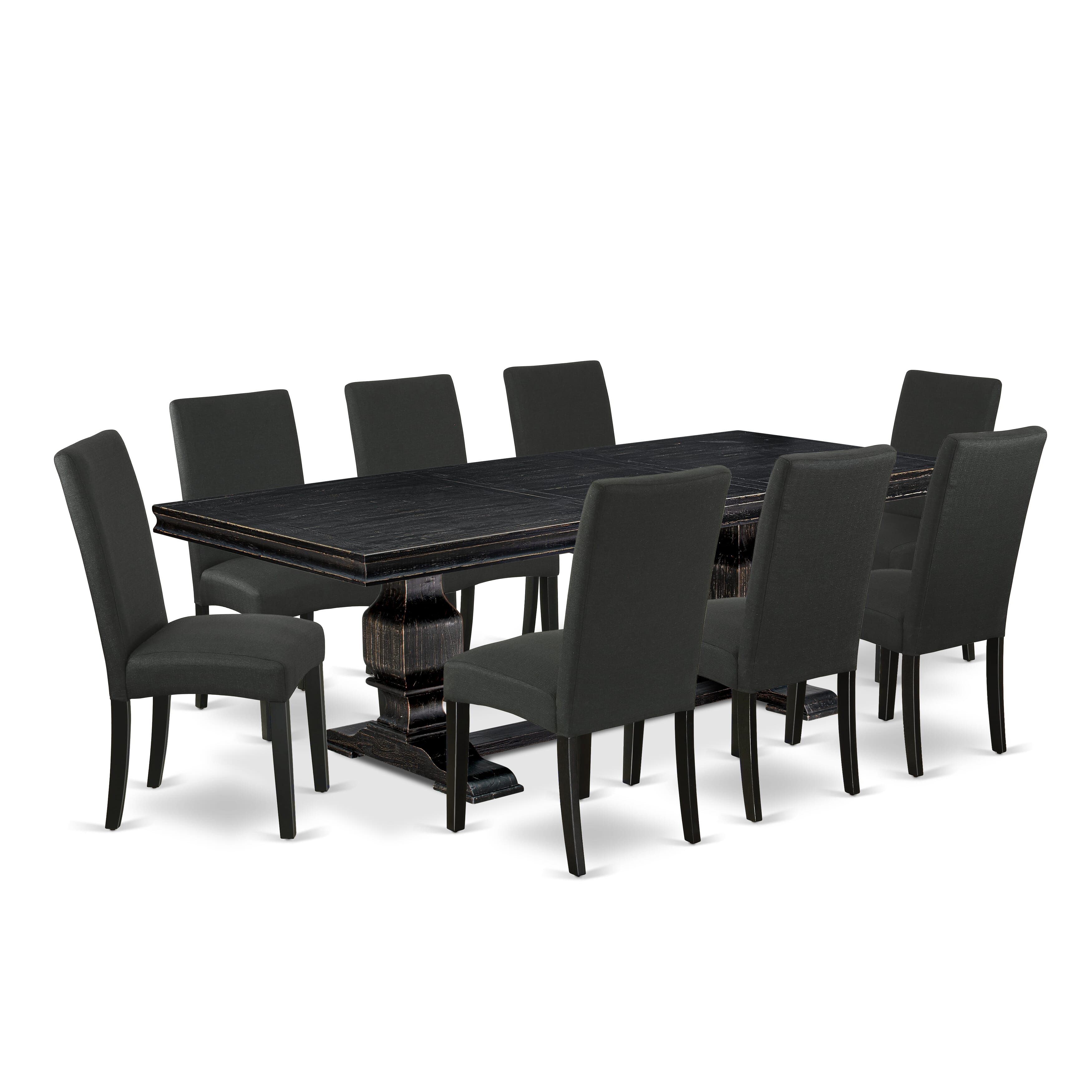 Luxe by East West Furniture LKDR9-SBB-24 - 9-piece modern kitchen table set consists of a breakfast table and 8 Black Linen Fabric dining chairs with Padded Chair Back - Sand Blasting Black Finish.
