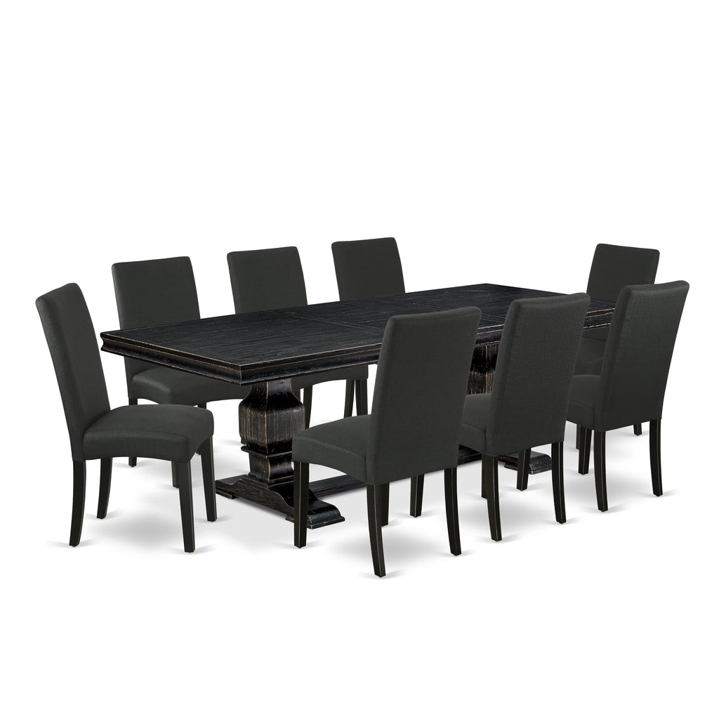 Luxe by East West Furniture LKDR9-SBB-24 - 9-piece modern kitchen table set consists of a breakfast table and 8 Black Linen Fabric dining chairs with Padded Chair Back - Sand Blasting Black Finish.