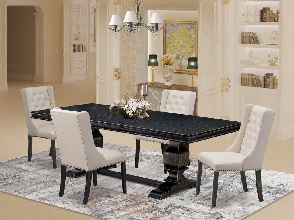 Luxe by East West Furniture LKFO5-SBB-01 - 5-piece kitchen table set consists of a dinner table and 4 Cream Linen Fabric upholstered chairs with Button Tufted Chair Back - Sand Blasting Black.
