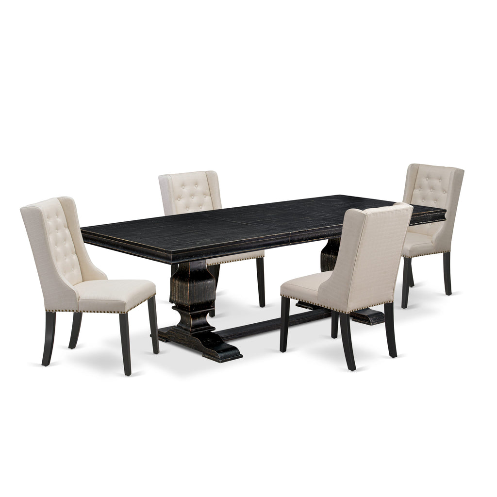 Luxe by East West Furniture LKFO5-SBB-01 - 5-piece kitchen table set consists of a dinner table and 4 Cream Linen Fabric upholstered chairs with Button Tufted Chair Back - Sand Blasting Black.