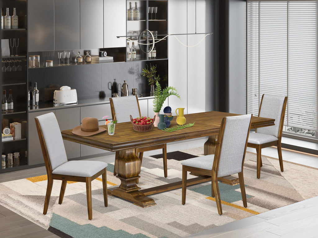 Luxe by East West Furniture LKLA5-AWA-05 5 Pieces Kitchen table set consists of a Rectangular Dining Room Table and 4 Grey Linen Fabric Modern Dining Chairs, Antique Walnut finish