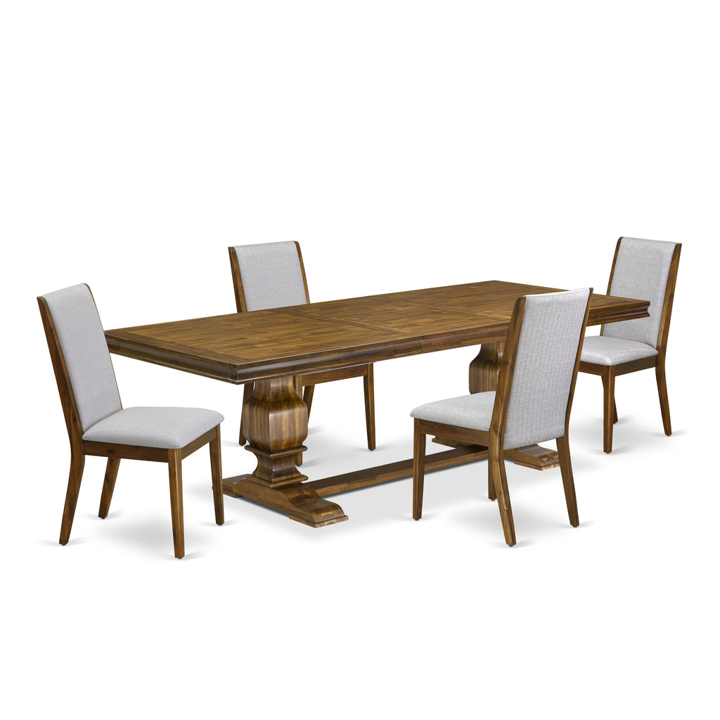 Luxe by East West Furniture LKLA5-AWA-05 5 Pieces Kitchen table set consists of a Rectangular Dining Room Table and 4 Grey Linen Fabric Modern Dining Chairs, Antique Walnut finish