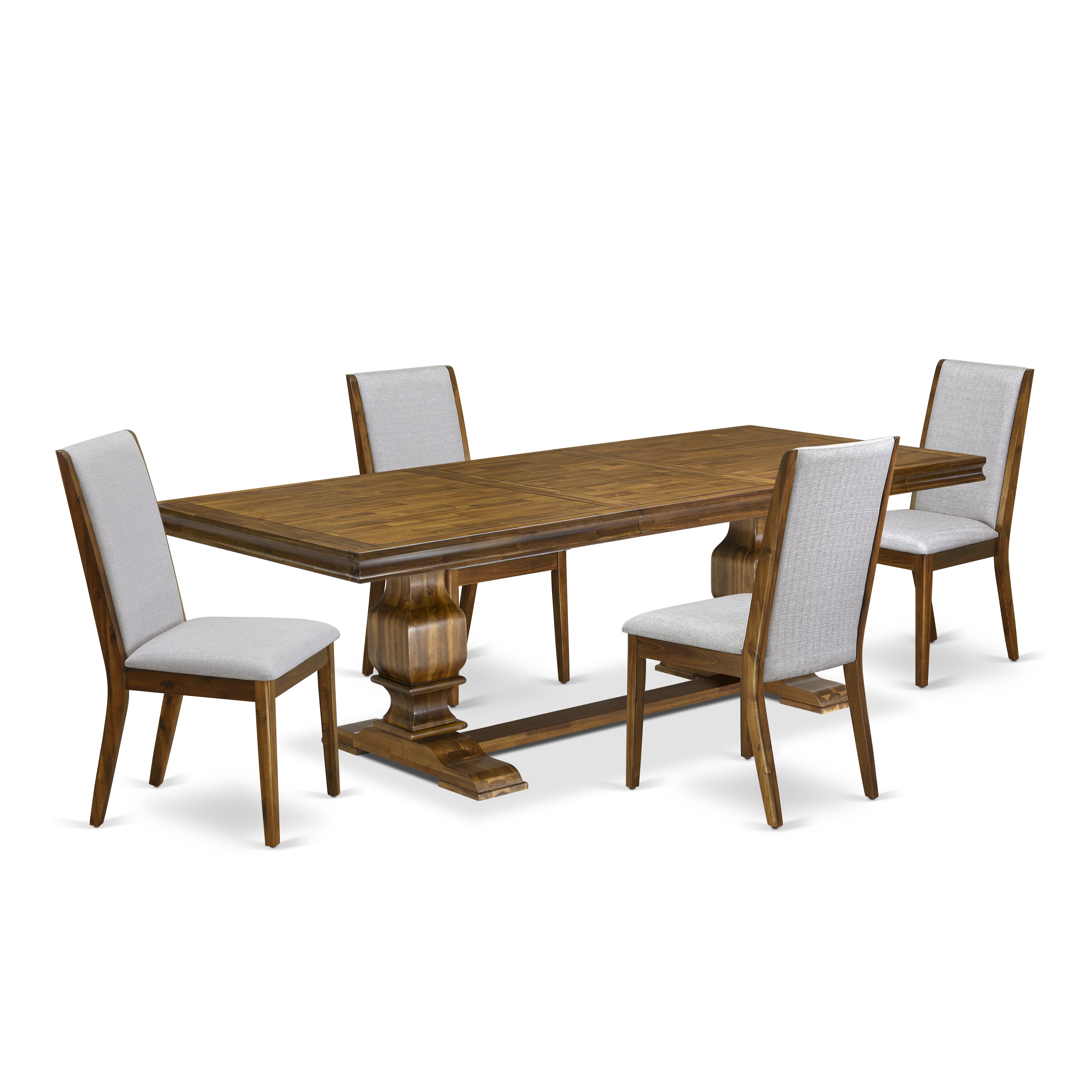 Luxe by East West Furniture LKLA5-AWA-05 5 Pieces Kitchen table set consists of a Rectangular Dining Room Table and 4 Grey Linen Fabric Modern Dining Chairs, Antique Walnut finish