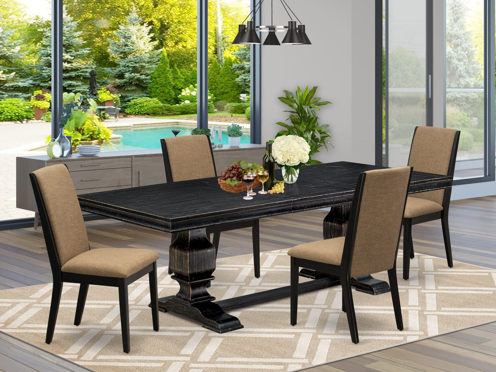 Luxe by East West Furniture LKLA5-SBB-47 5 Pieces Modern Dining Set Includes a Rectangular Kitchen Table and 4 Light Sable Linen Fabric Dining Chairs with Black legs - Sand Blasting Black finish