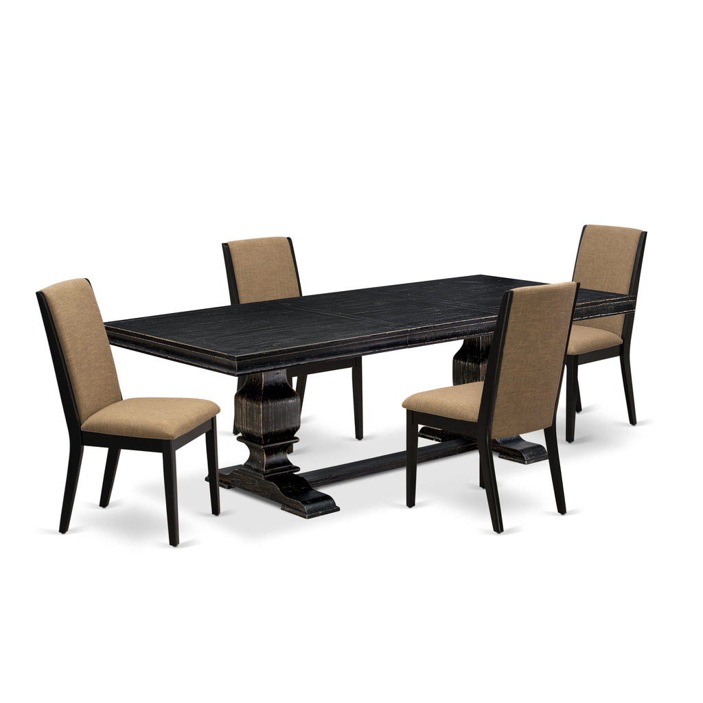 Luxe by East West Furniture LKLA5-SBB-47 5 Pieces Modern Dining Set Includes a Rectangular Kitchen Table and 4 Light Sable Linen Fabric Dining Chairs with Black legs - Sand Blasting Black finish