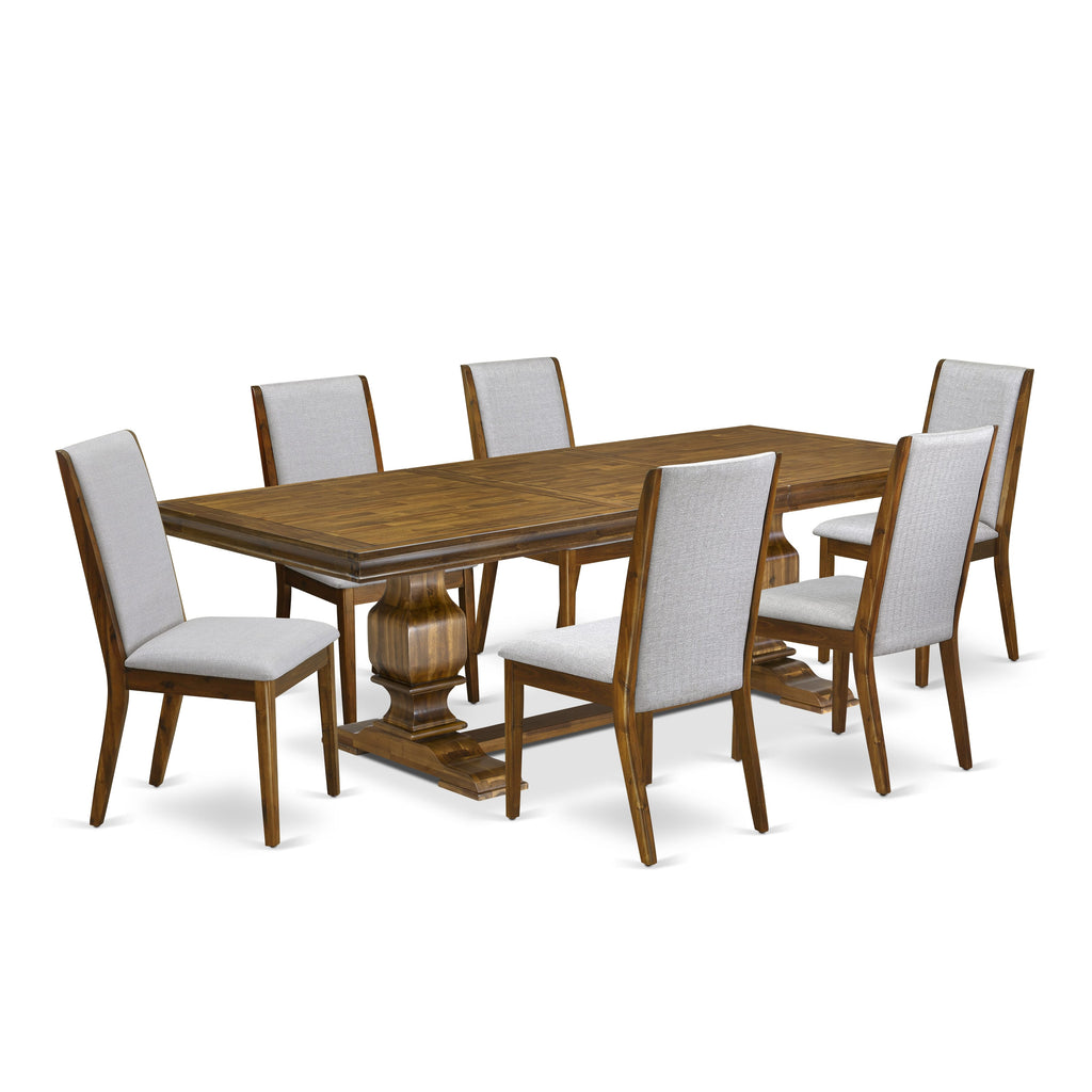 Luxe by East West Furniture LKLA7-AWA-05 7 Pieces Modern Dining Room set includes a Rectangular Kitchen Table and 6 Grey Linen Fabric Dining Room Chairs, Antique Walnut finish