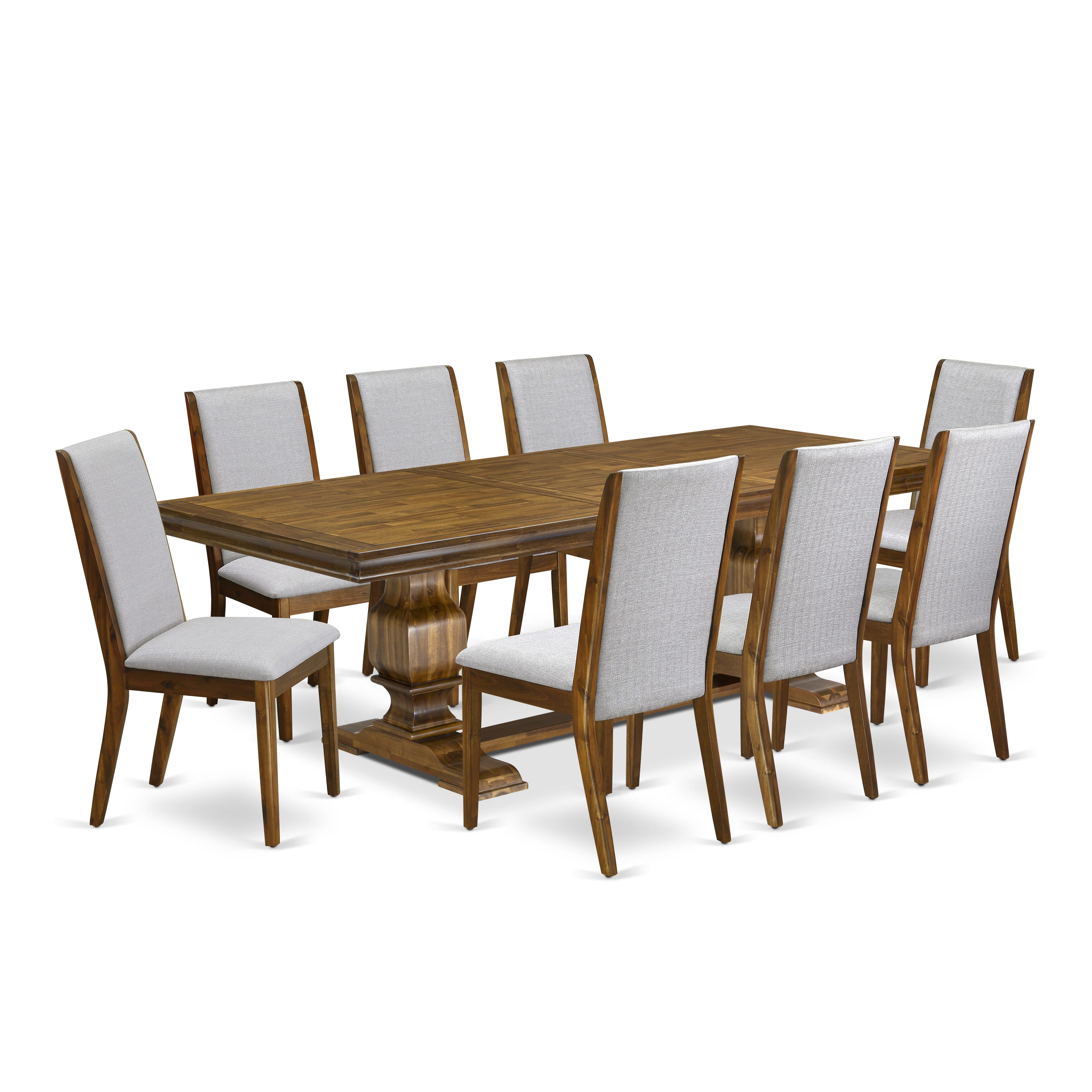 Luxe by East West Furniture LKLA9-AWA-05 9 Pieces Modern Dining table set consists of a Rectangular Dining Table and 8 Grey Linen Fabric Dining Chairs, Antique Walnut finish