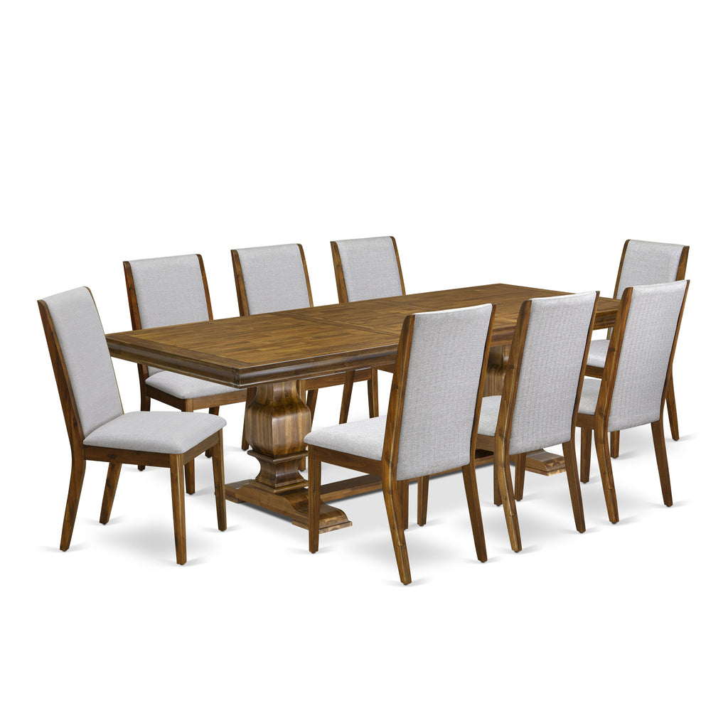 Luxe by East West Furniture LKLA9-AWA-05 9 Pieces Modern Dining table set consists of a Rectangular Dining Table and 8 Grey Linen Fabric Dining Chairs, Antique Walnut finish