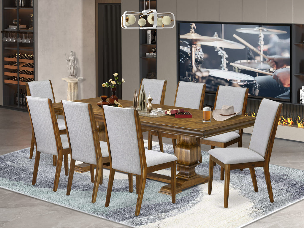 Luxe by East West Furniture LKLA9-AWA-05 9 Pieces Modern Dining table set consists of a Rectangular Dining Table and 8 Grey Linen Fabric Dining Chairs, Antique Walnut finish