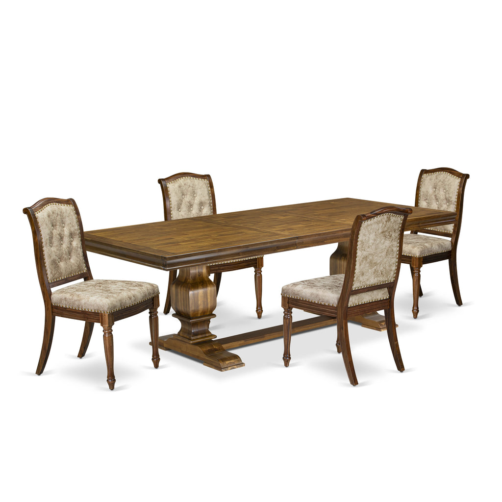 Luxe by East West Furniture LKMA5-AWA-36 5 Pieces Modern Dining set includes a Rectangular Kitchen Table and 4 Light Beige PU Leather Dining Chairs, Antique Walnut finish