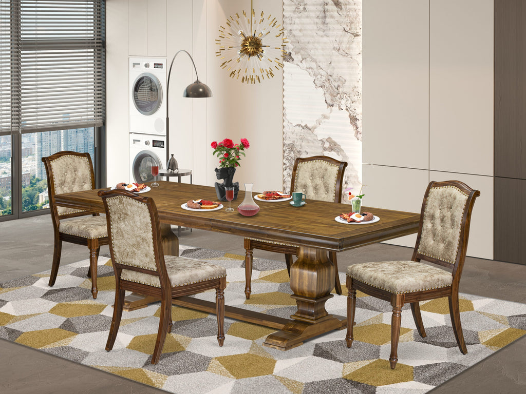Luxe by East West Furniture LKMA5-AWA-36 5 Pieces Modern Dining set includes a Rectangular Kitchen Table and 4 Light Beige PU Leather Dining Chairs, Antique Walnut finish