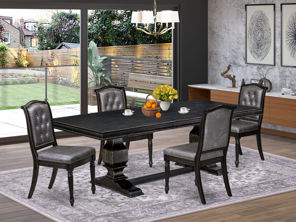 Luxe by East West Furniture - LKMA5-SBB-34 - 5-piece Kitchen Table Set consists of a Dinning Table and 4 Dark Grey PU Leather Modern Chairs with Button Tufted Back - Sand Blasting Black Finish